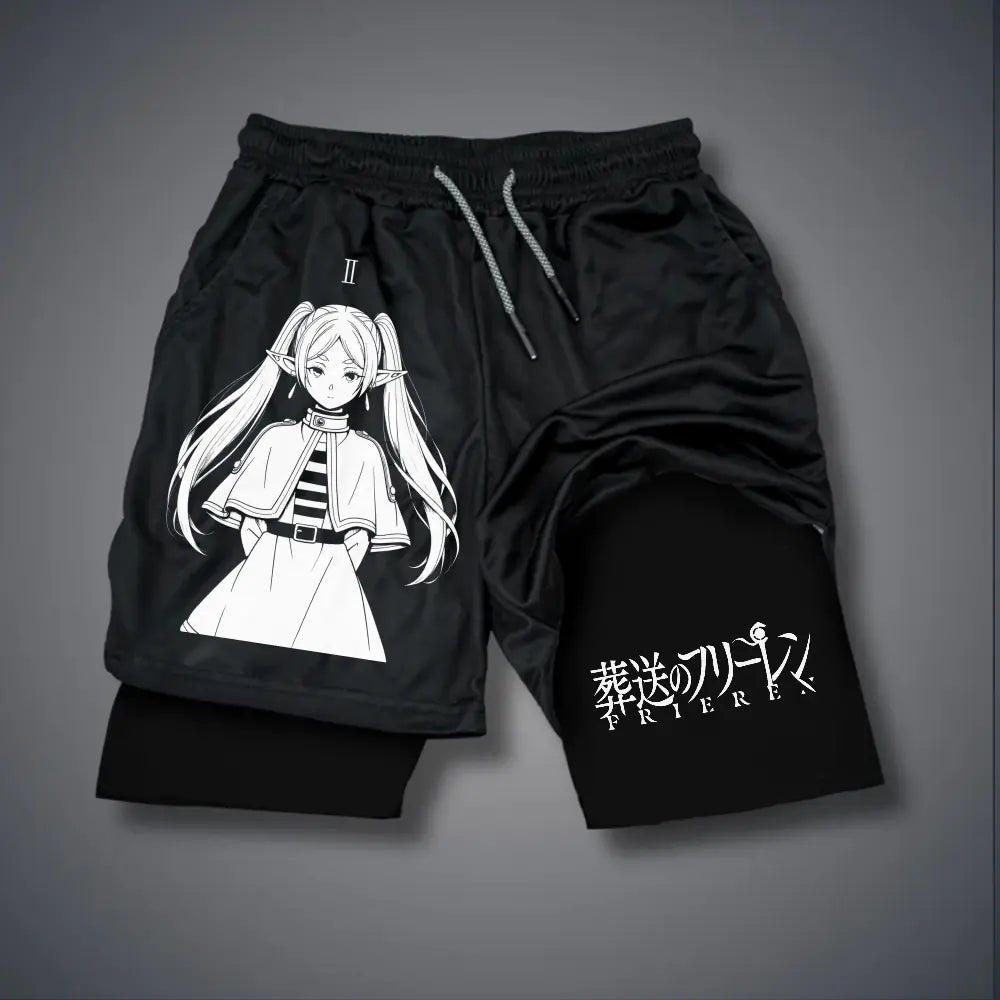 Men's Double-Layer Anime Graphic Shorts - Black, Camo - Streetwear, Vacation Outfits Short Bottoms