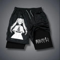 Men's Double-Layer Anime Graphic Shorts - Black, Camo - Streetwear, Vacation Outfits Short Bottoms