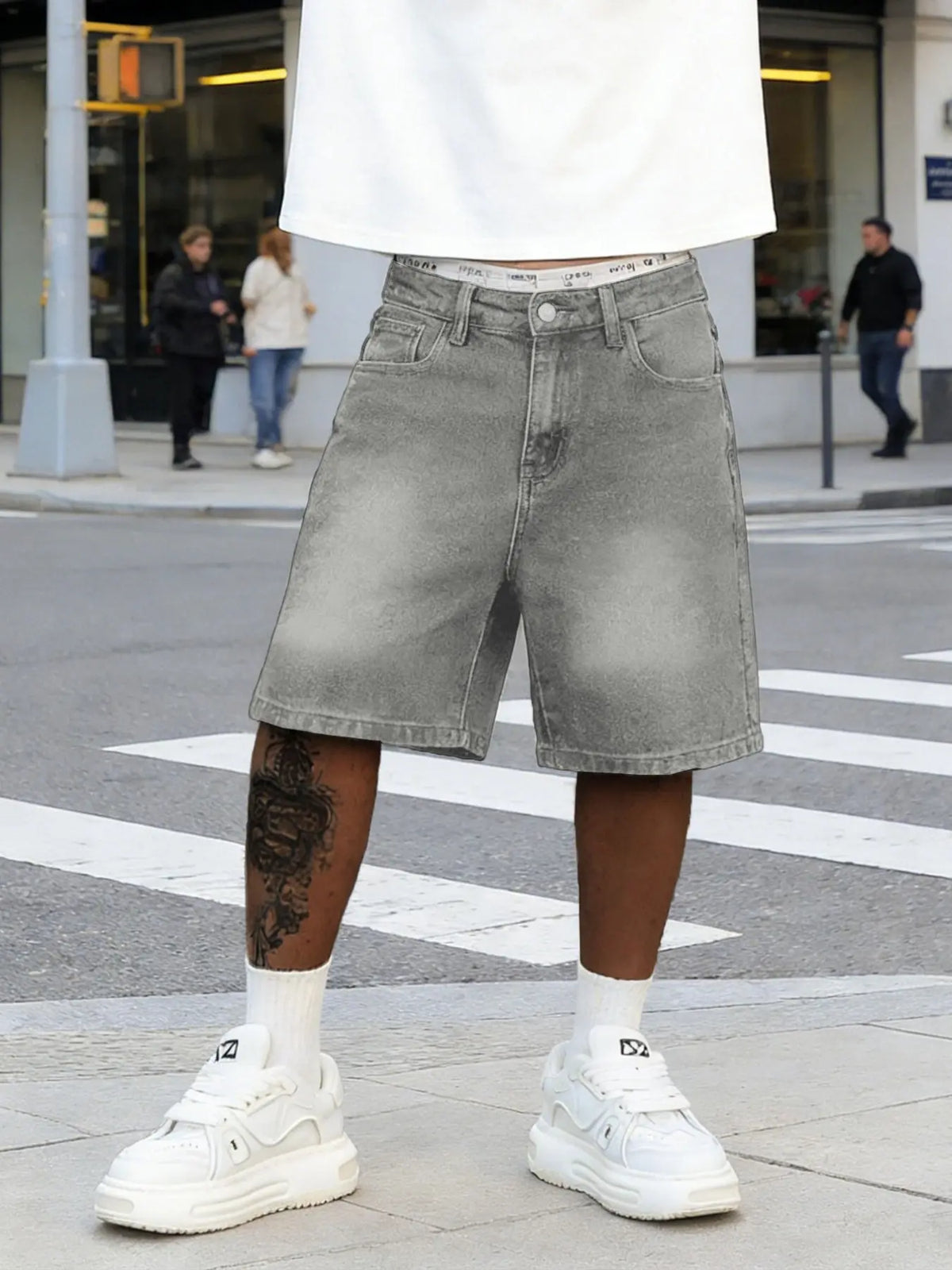 Men's Spring Summer Casual Washed Pocket Shorts, Streetwear Plain Loose-Fit Mid-Thigh Jeans Shorts Loose Fitting Shorts