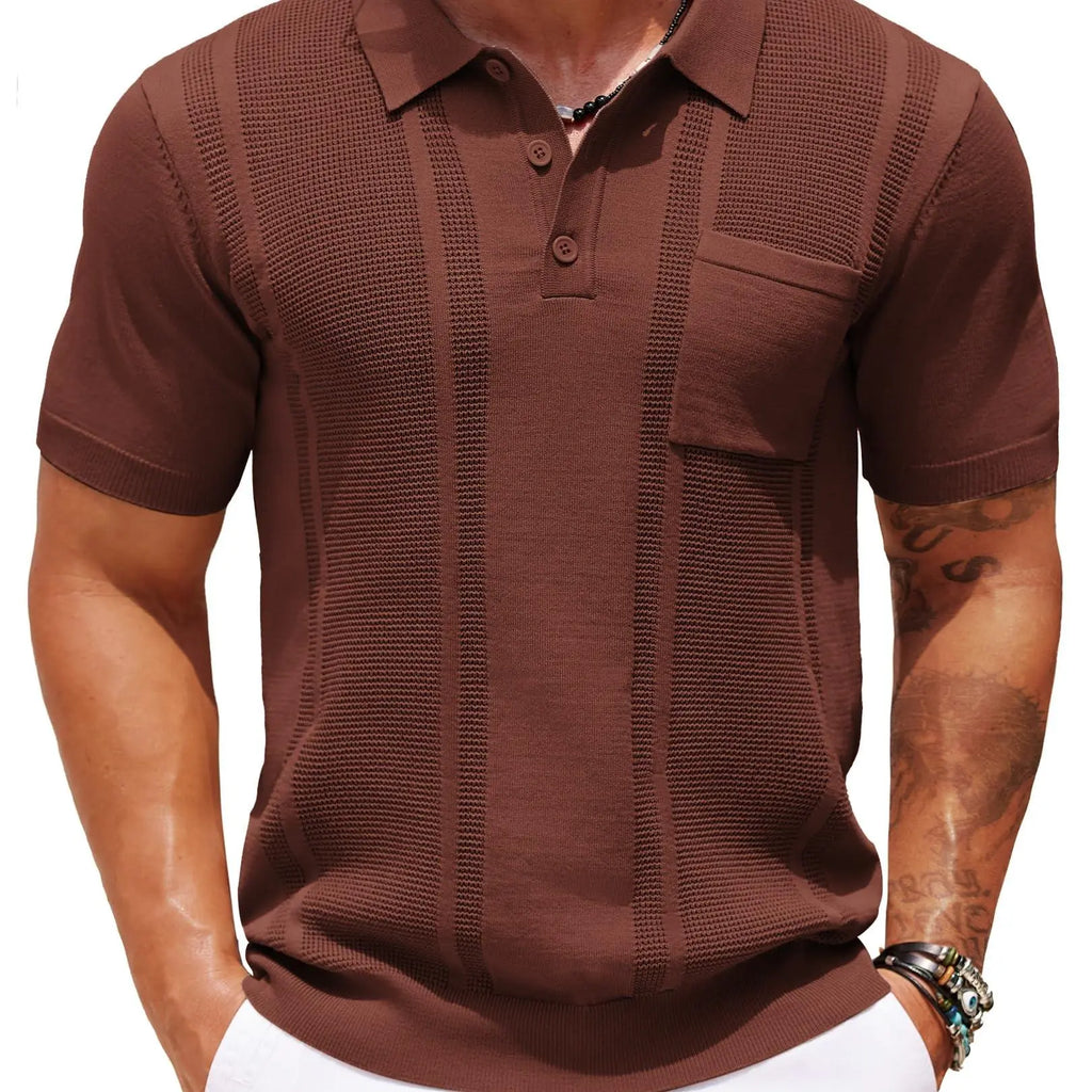 COOFANDY Men's Knitwear Polo Shirts for Men Short Sleeve Textured Polo Shirt Slim Fit Summer Collared T Shirt with Pocket