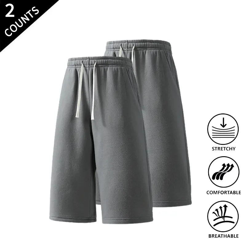 Men's 2-Pack Casual Mid-Length Sweat Shorts - Menswear Sports Clothes Set, Elastic Waist with Drawstring, Breathable Fabric, Customizable Fit, Lounge Style Men's Shorts for Streetwear