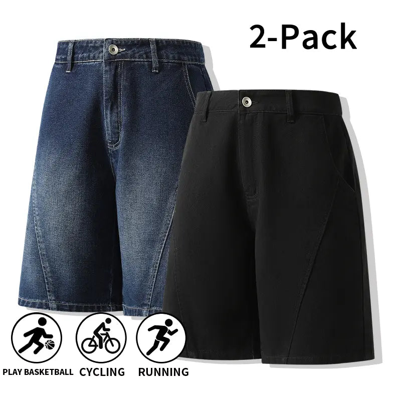 Men's 3-Pack Washed Denim Bermuda Shorts Outfits Set - Loose-Fit, Breezy Cut, Knee-Length, Breathable, Machine Wash, Sporty Casual for Outdoor, Everyday Wear