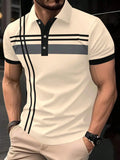 Men's Striped Print Contrast Binding, Casual Short-Sleeve Button-Front Top, Casual Polo Shirts for Summer, Fashion Men's Clothes for Daily Wear