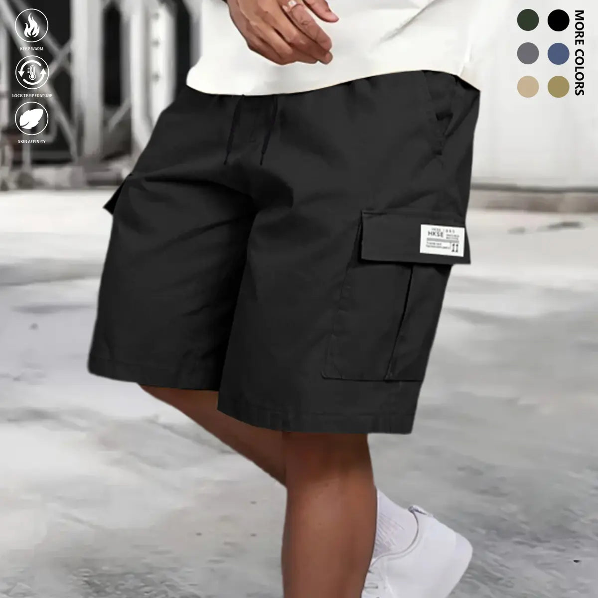 Men's 3-Pack Cargo Shorts Bundle (Black+Gray+Khaki) - Heavy-Duty Ripstop Fabric, Utility Pockets, Adjustable Waist, Fitted Cut, Workout Ready - Men's Clothing for Hiking, Construction Use, Size M