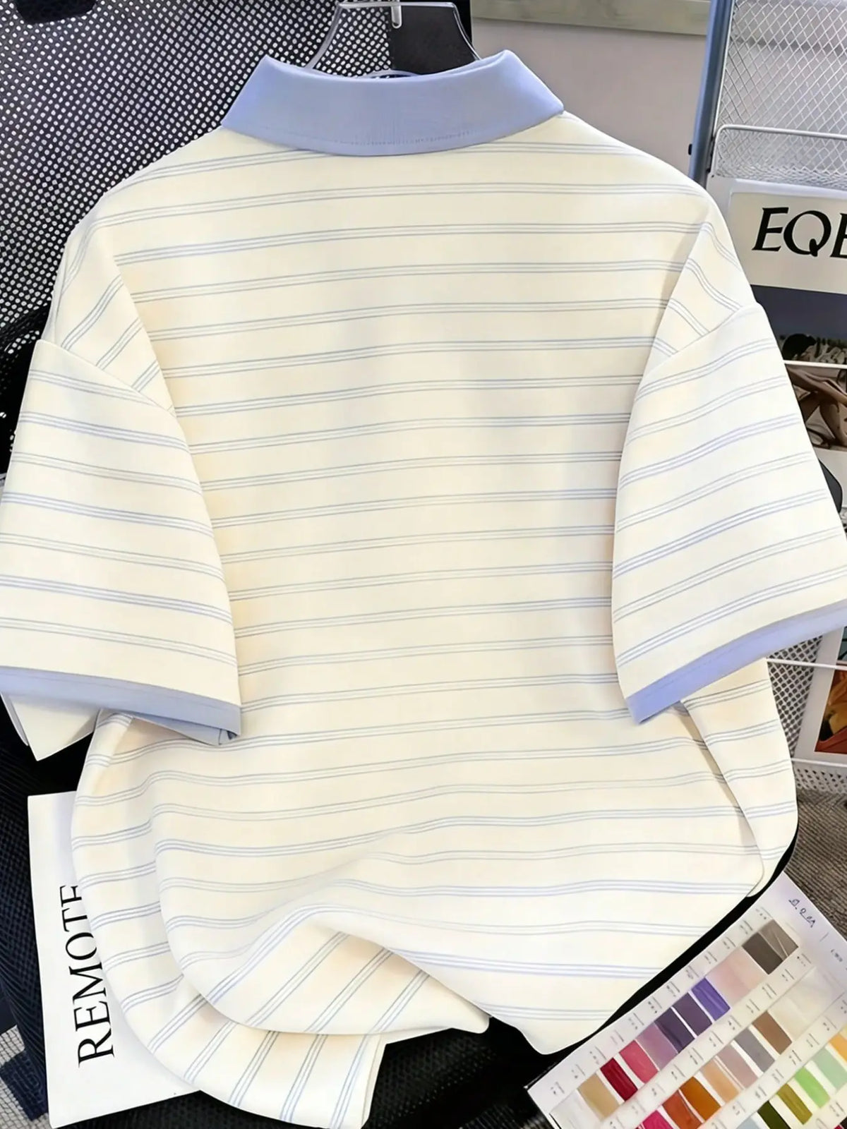 Men's Classic Horizontal Striped Contrast Collar Printed Collared Polo Shirts, Vintage California Letter Print Short Sleeve Casual Preppy Tops, Loose Fit Summer Basic Tee
