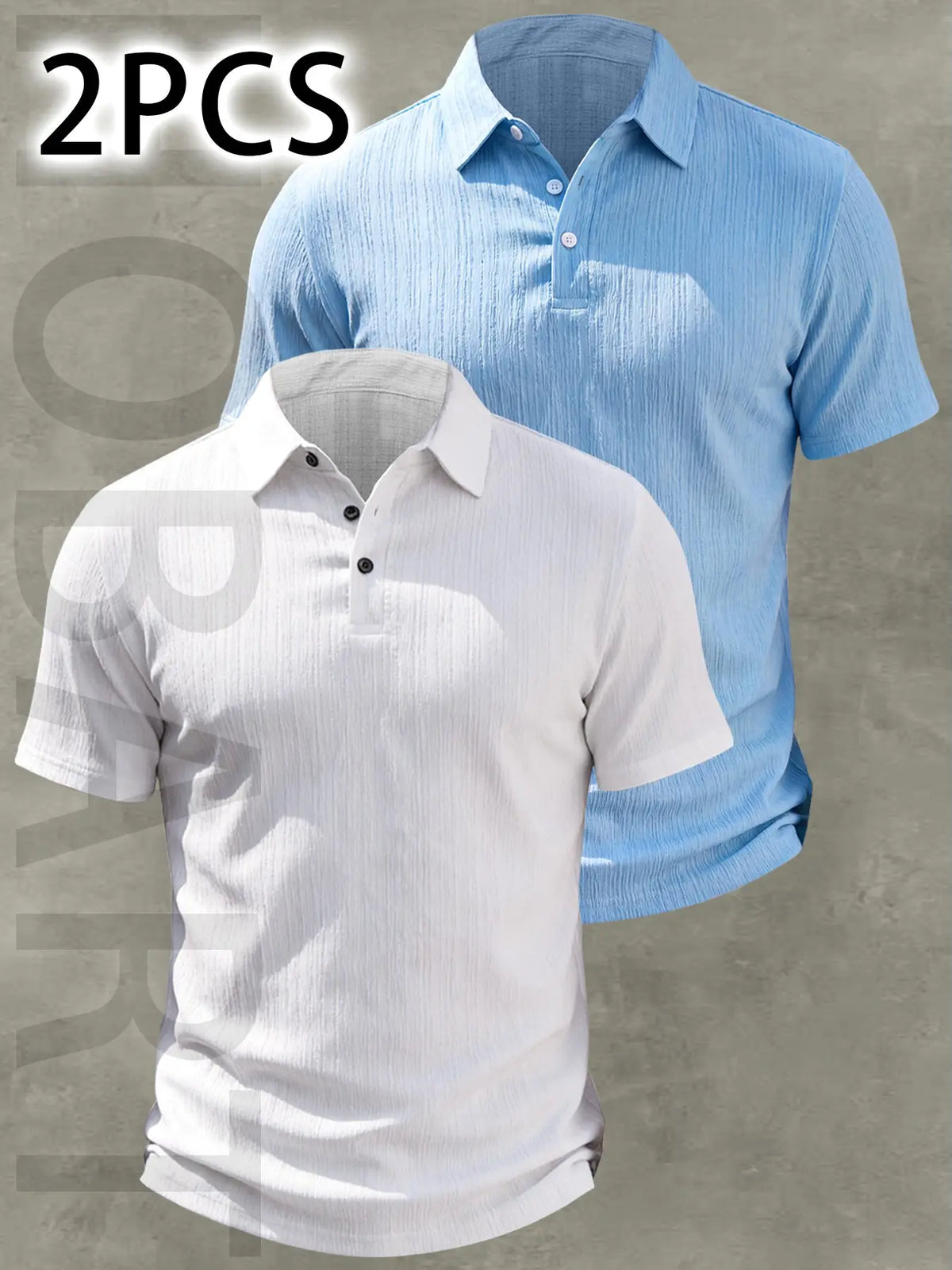2pcs Men's Casual Classic Fashion Slim Fit Plain Polo Shirt Tops, Buttoned Polo Collar, Lightweight Breathable Fabric, Everyday Wear