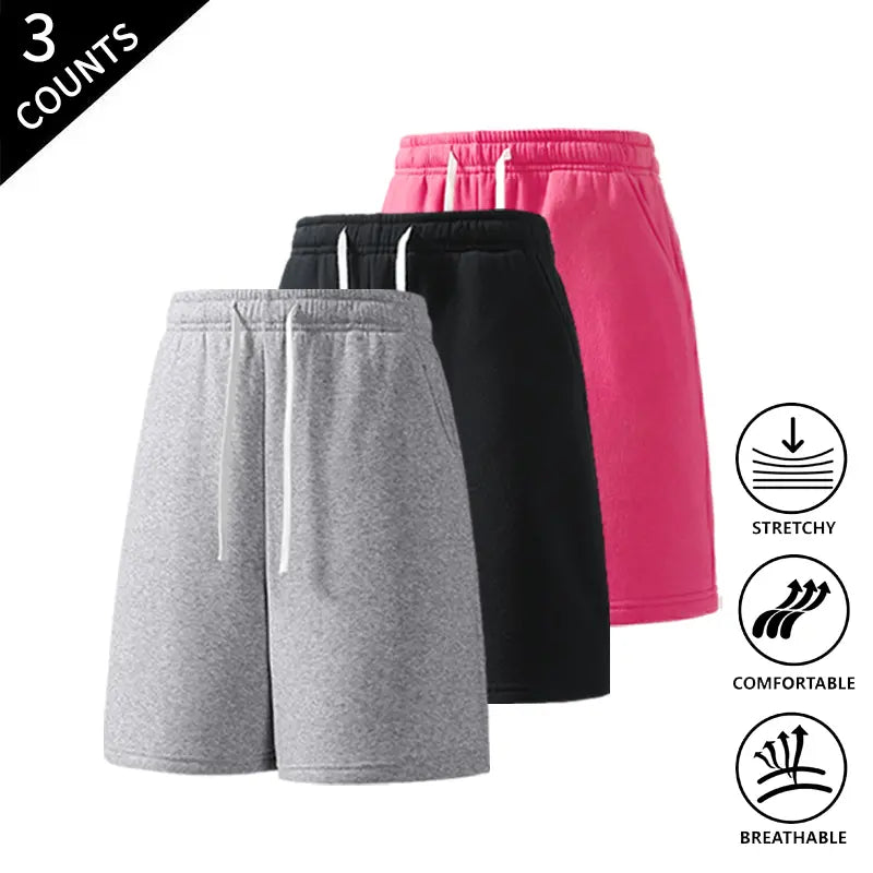 Men’s 3-Pack Solid Color Lightweight Loose-Fit Casual Street Shorts, Outdoor Menswear Bottoms Built for Beach Walks and Outings