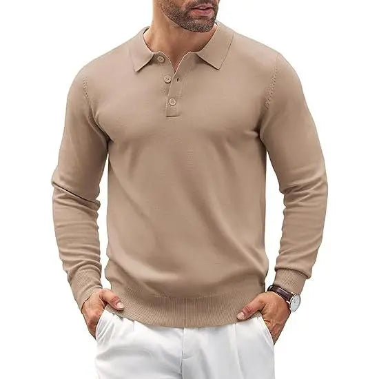 COOFANDY Men's Long Sleeve Knit Polo - Casual Button Down Golf Shirts for Men Formal Quarter