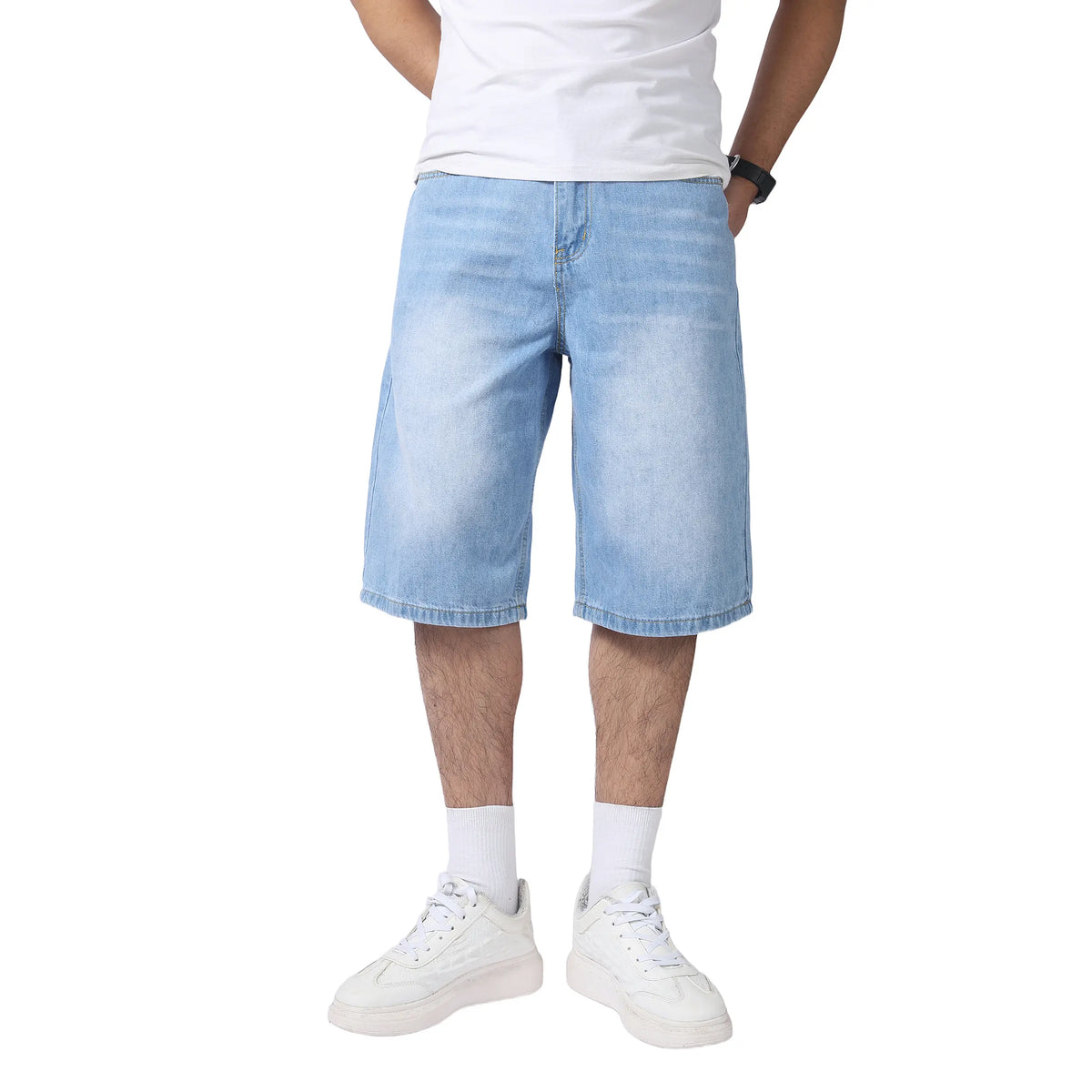 JUNBAOSS Men's Baggy Jean Shorts Y2K Casual Vintage Wide Leg Skater Denim Shorts Fashion Comfy Loose Fit Long Streetwear Hip Hop Summer Jorts Denim Shorts Below Knee five-point pants