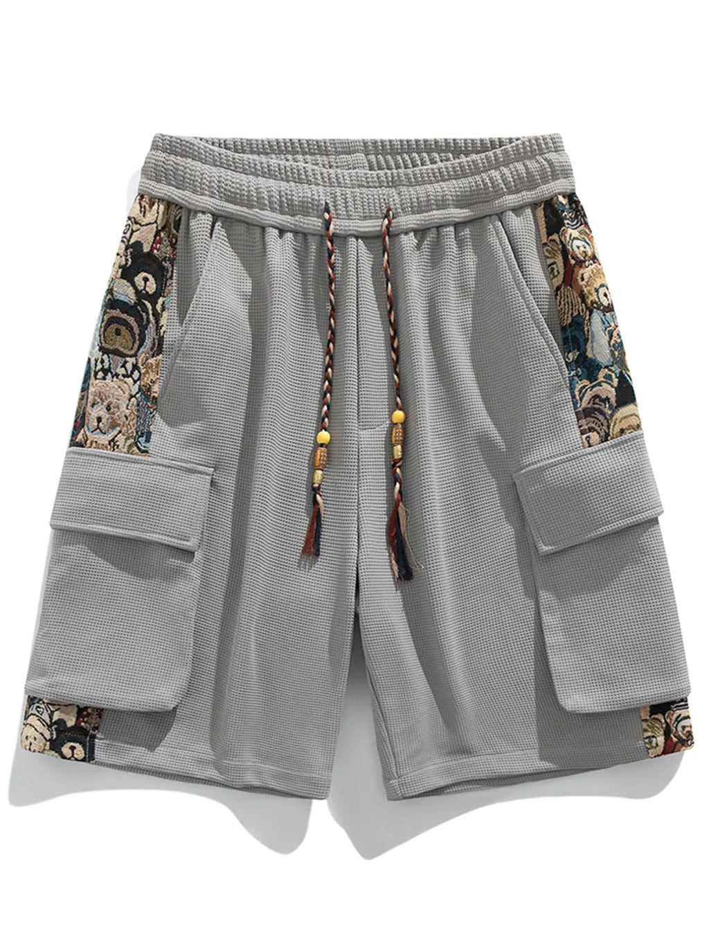 Men's Trendy Cargo Shorts with Cartoon Print, Casual Fitted Pocket Shorts for Summer, Stylish Drawstring Waist Shorts, Fashionable Shorts, Drawstrings Shorts