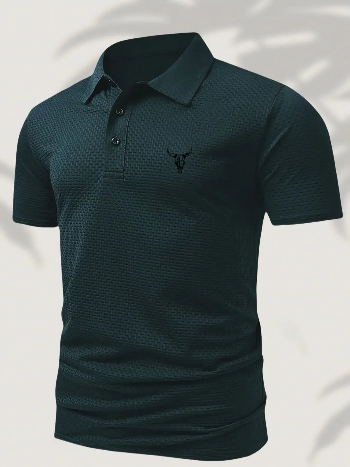 Men's Summer Casual Polo Shirts Fitted Collared Polo Style with Bull Cow Head Pattern, Comfortable Fitted Textured Jacquard Short Sleeve, Casual Business Daily Wear, Breathable Gift Top