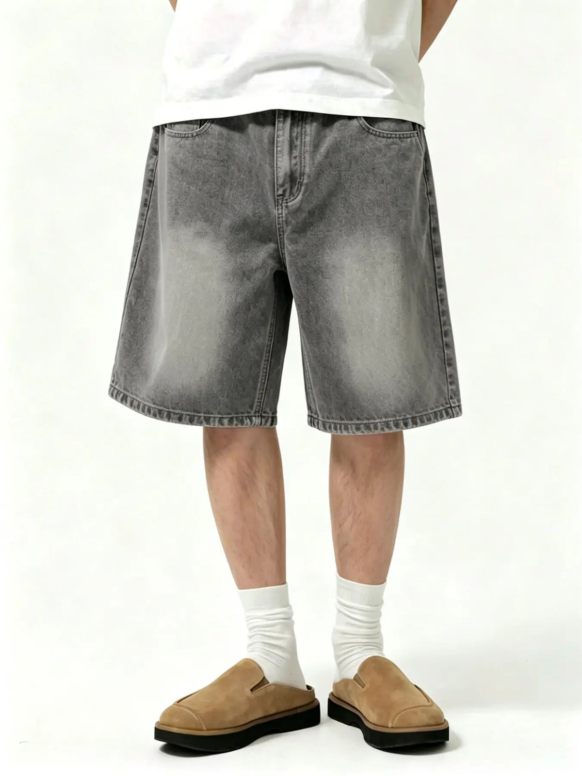 Men's Spring Summer Casual Washed Pocket Shorts, Streetwear Plain Loose-Fit Mid-Thigh Jeans Shorts Loose Fitting Shorts