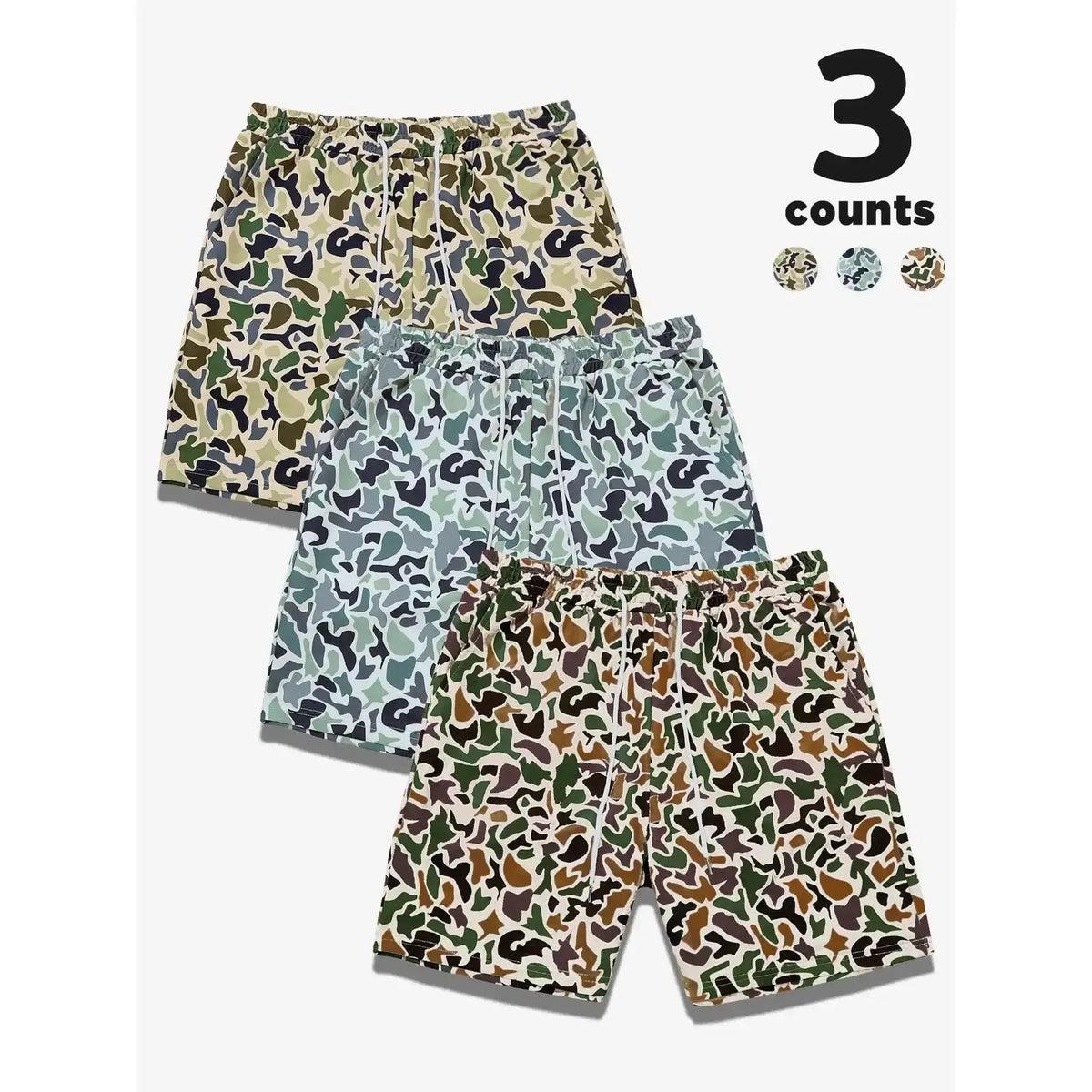 3pcs Men's Camo Print Shorts, Regular Fit Casual Street Shorts for Summer, Men's Bottoms for Daily Wear, Casual Streetwear Shorts