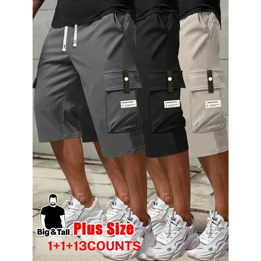 Men's plus size summer work pants elastic drawstring waist circumference, multiple pockets and letter patches, regular mid waist non elastic fabric, opaque, suitable for daily and casual wear, Father's Day gift casual pants for summer