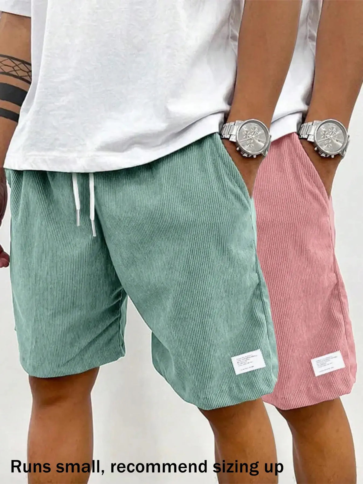 Men's Solid Patched Drawstring Waist Shorts, Menswear Regular Fit Casual Pocket Elastic Waist Shorts for Summer, Men's Bottoms for Daily Wear, Drawstrings Shorts
