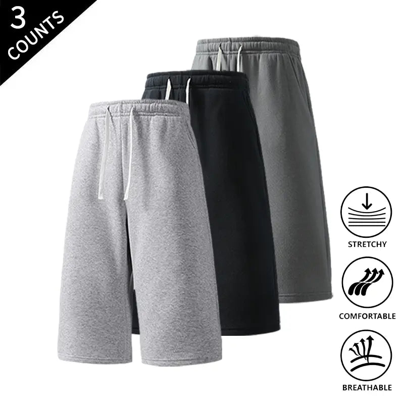 Men's 3-Pack Baggy Oversized Knee-Length Loose Drawstring Casual Long Shorts, Urban Street Fashion Menswear Bottoms