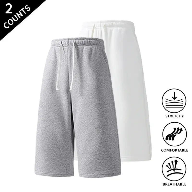 Summer Vibes 2-Pack Men’s Casual Knee-Length Sweat Shorts, Elastic Waist with Drawstring, Breathable Fabric, Suitable for Sports and Everyday Use, Comfortable Lounge and Streetwear Shorts for Men