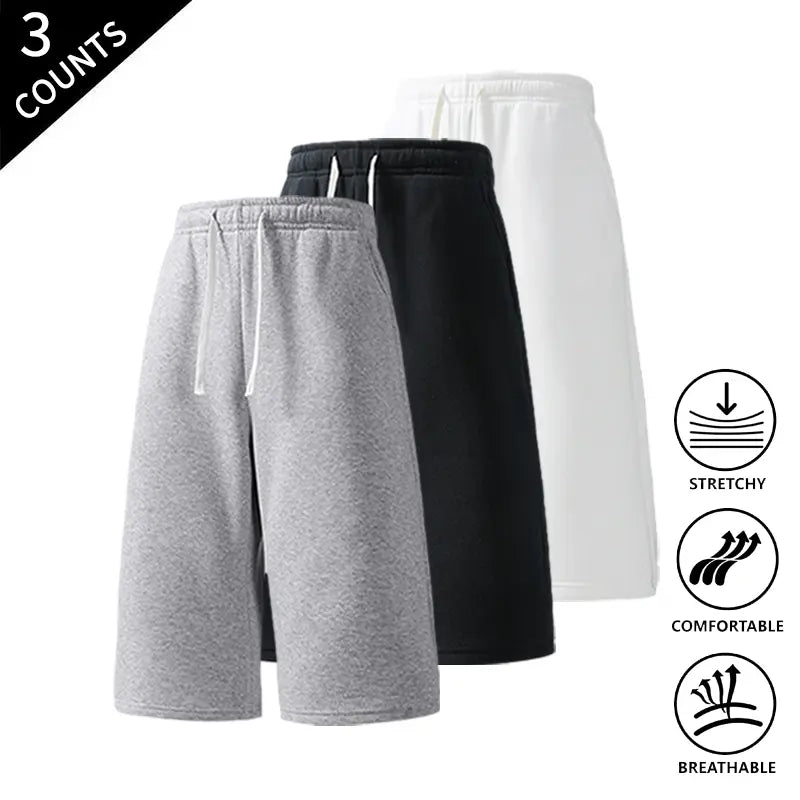 Men's 3-Pack Baggy Oversized Knee-Length Loose Drawstring Casual Long Shorts, Urban Street Fashion Menswear Bottoms
