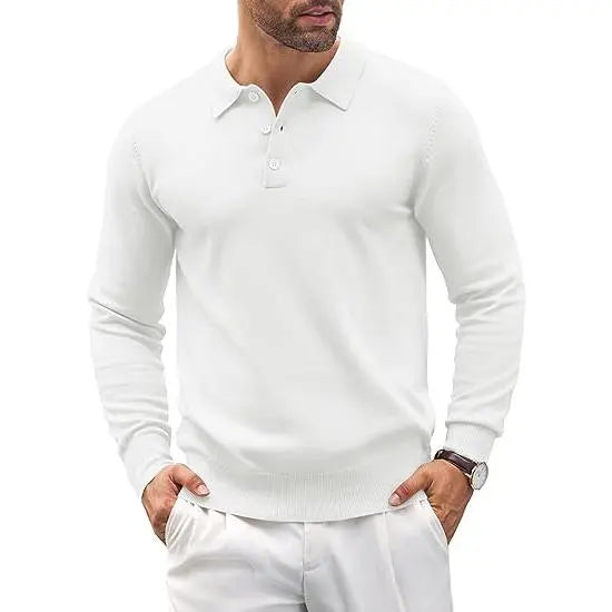 COOFANDY Men's Long Sleeve Knit Polo - Casual Button Down Golf Shirts for Men Formal Quarter