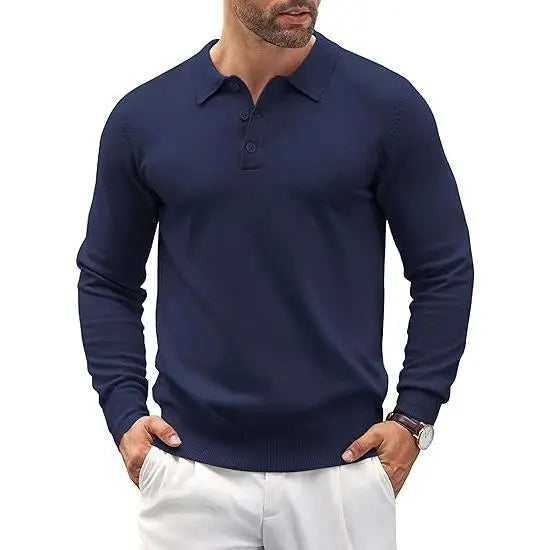 COOFANDY Men's Long Sleeve Knit Polo - Casual Button Down Golf Shirts for Men Formal Quarter