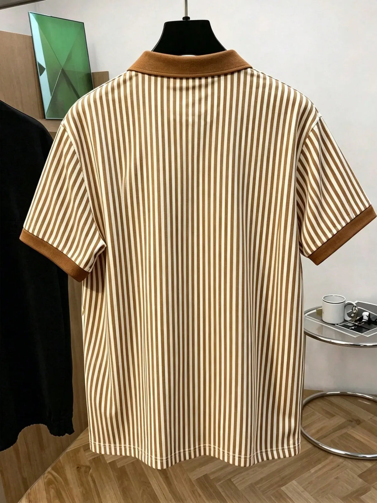 Men's Vintage Striped Slim Fit Polo Shirt, Gothic H Letter Print Contrast Neck Casual Short Sleeve T-Shirt, Retro College Style Summer Top, Printed Polo Shirts