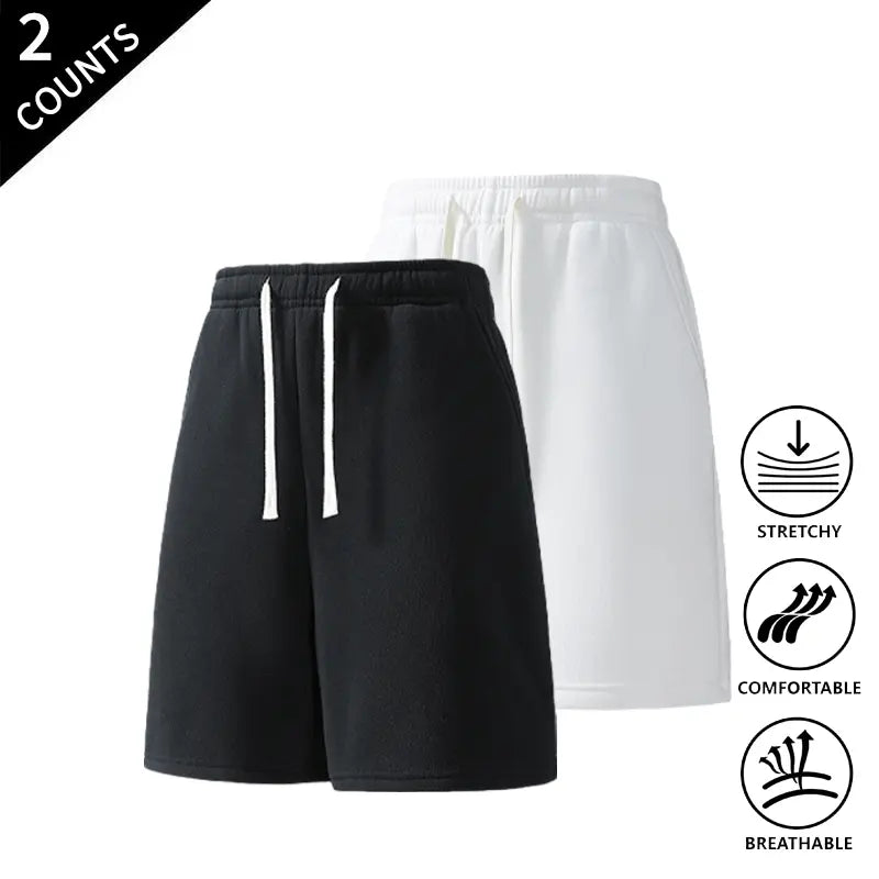 Men’s 2-Pack Wide-Leg Casual Stretchy Baggy Shorts - Elastic Comfortable Drawstring Waist, Breathable, Flexible Bottoms for Lounge & Streetwear Everyday Wear, Wide-Leg Men's Shorts