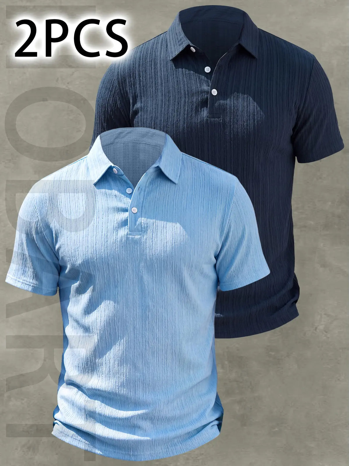 2pcs Men's Casual Classic Fashion Slim Fit Plain Polo Shirt Tops, Buttoned Polo Collar, Lightweight Breathable Fabric, Everyday Wear