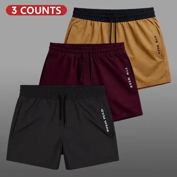 Men's Elastic Shorts Set (3 Packs) - Plain Solid Color, Drawstring Deep Pockets, Pocketed Sides, Elastic Waist, Breathable Athleisure Bottoms for Summer Daily Wear, Gym Use