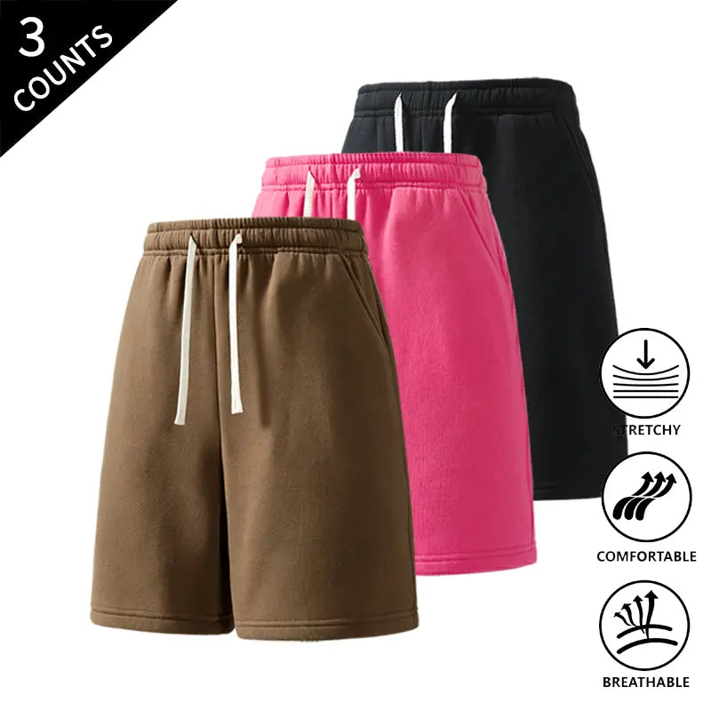 Men’s 3-Pack Solid Color Lightweight Loose-Fit Casual Street Shorts, Outdoor Menswear Bottoms Built for Beach Walks and Outings