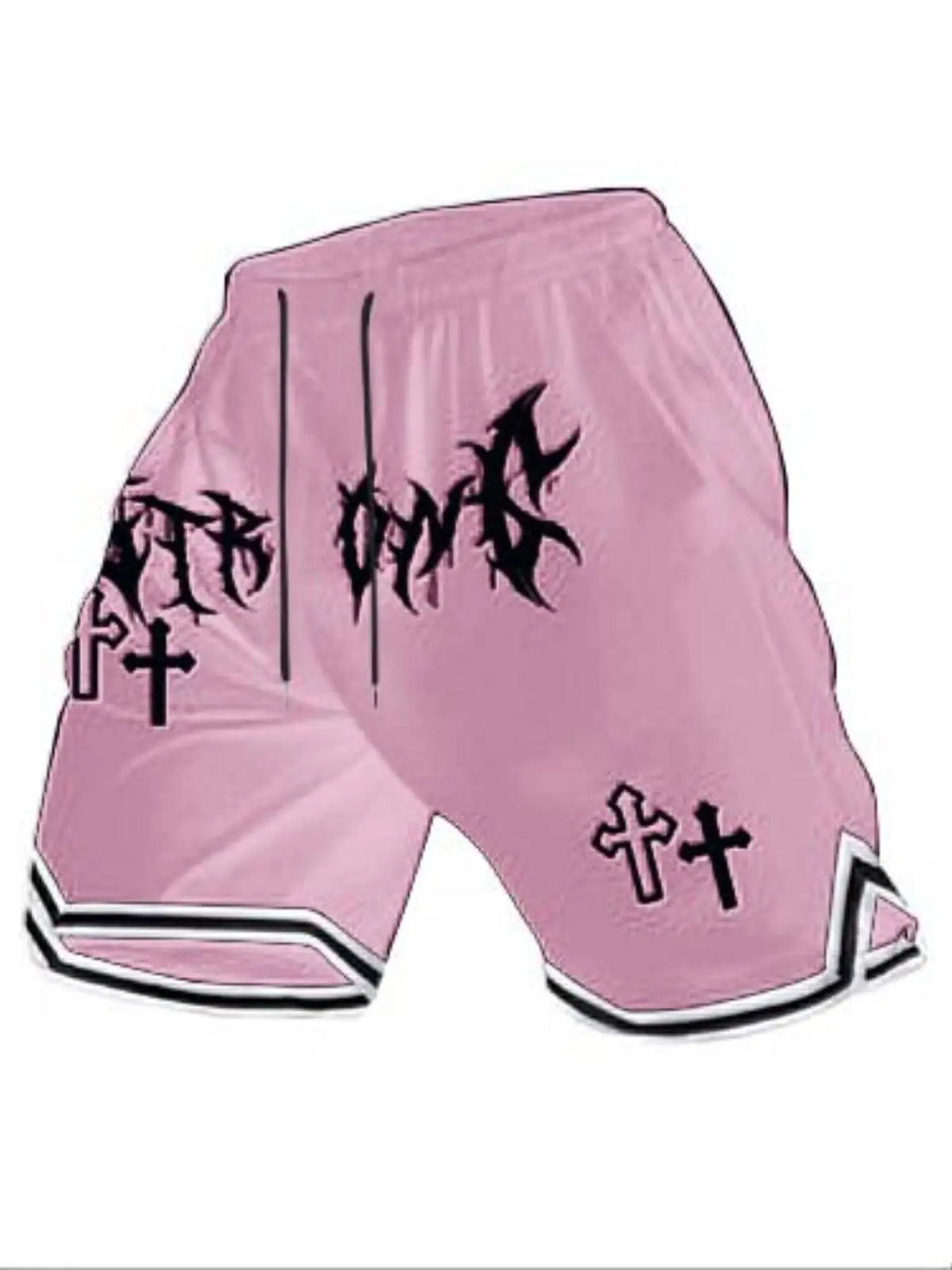 Men's Thash Inspired Fitted Fashion Shorts, Gothic Punk Letter & Cross Graphic, Elastic Waist, Casual Streetwear for Skateboarding & Daily Wear, Letter Print Shorts