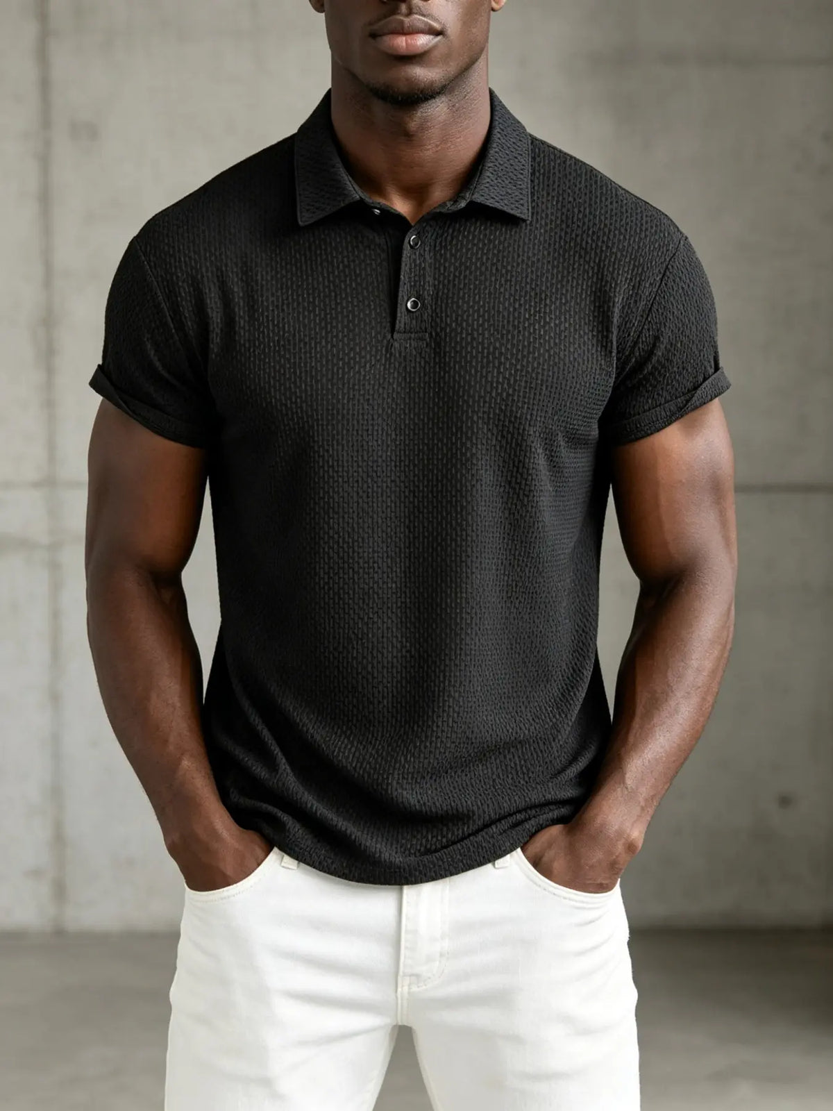 Men's Solid Waffle Textured Polo Shirt, 3 Button Lapel, Short Sleeve, Breathable Casual Tee, Golf Business Beach Daily Summer Tops, Breathable Summer Polos