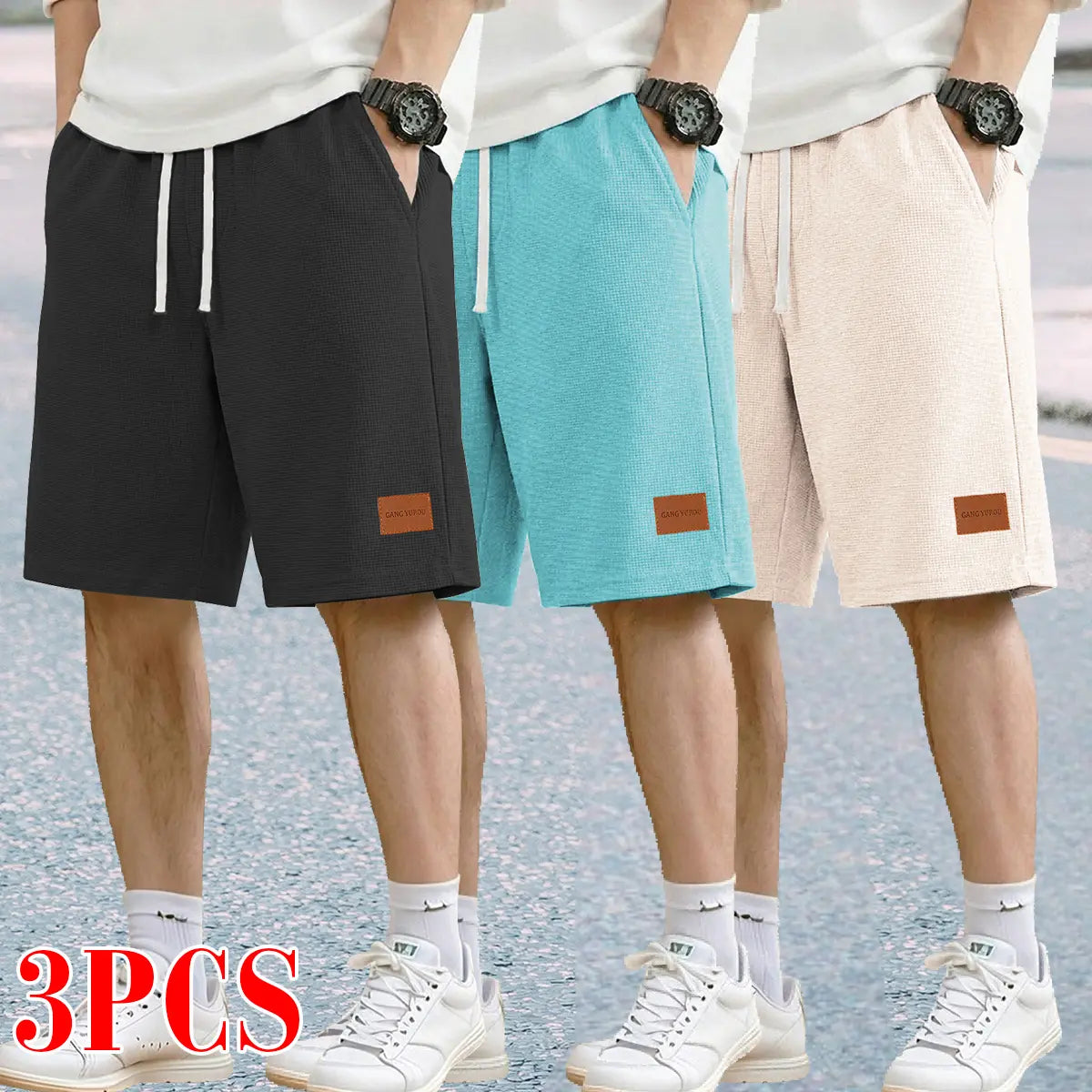 Men's 3-Pack Woven Retro Corduroy Shorts - Menswear Bottoms, Premium Cord Texture, Athletic Style, Elastic Waist for Comfort, Back Pocket, Ideal for Beach Walks, Streetwear
