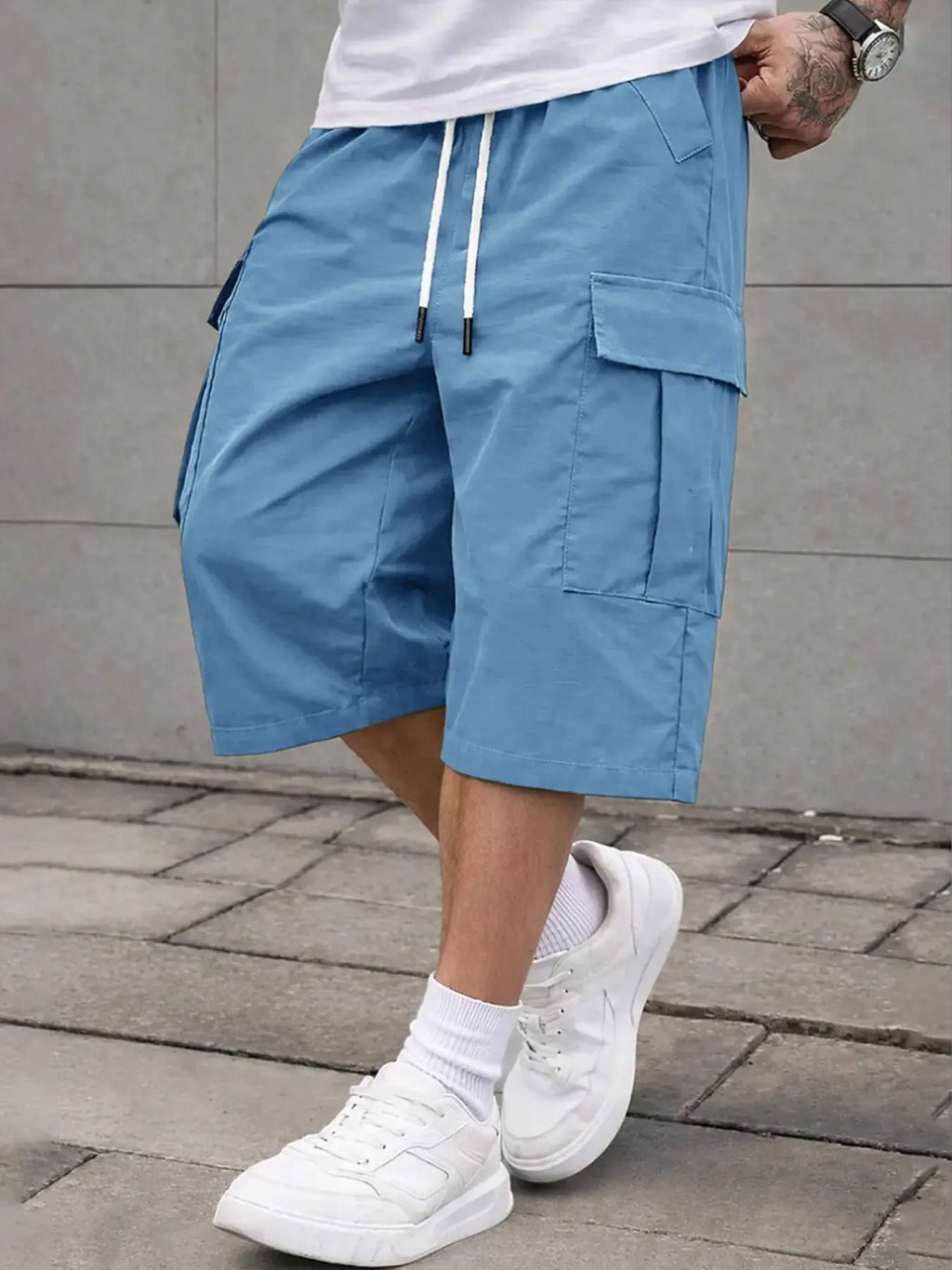 Men's 3/4 Length Work Shorts, Casual Seven-Quarter Pants, Multiple Pockets Design, Comfortable Summer Wear, Menswear, Suitable for Outdoor Activities and Daily Use