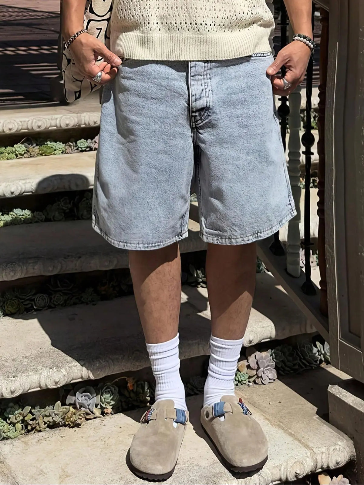 Men's Solid Color Plain Denim Fabric Shorts, Regular Fit Classic Casual Streetwear Comfy Fashion Basic Shorts for Daily Wear, Men's Bottoms Menswear for All Seasons