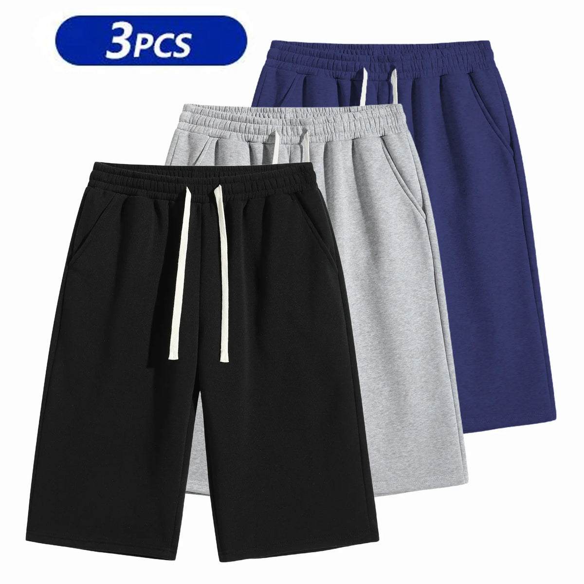 Men's Plain Stylish Belted Bermuda Shorts - Activewear, Solid-Color Athletic Casual Bottoms with Pockets, Breathable Spring-Summer Menswear