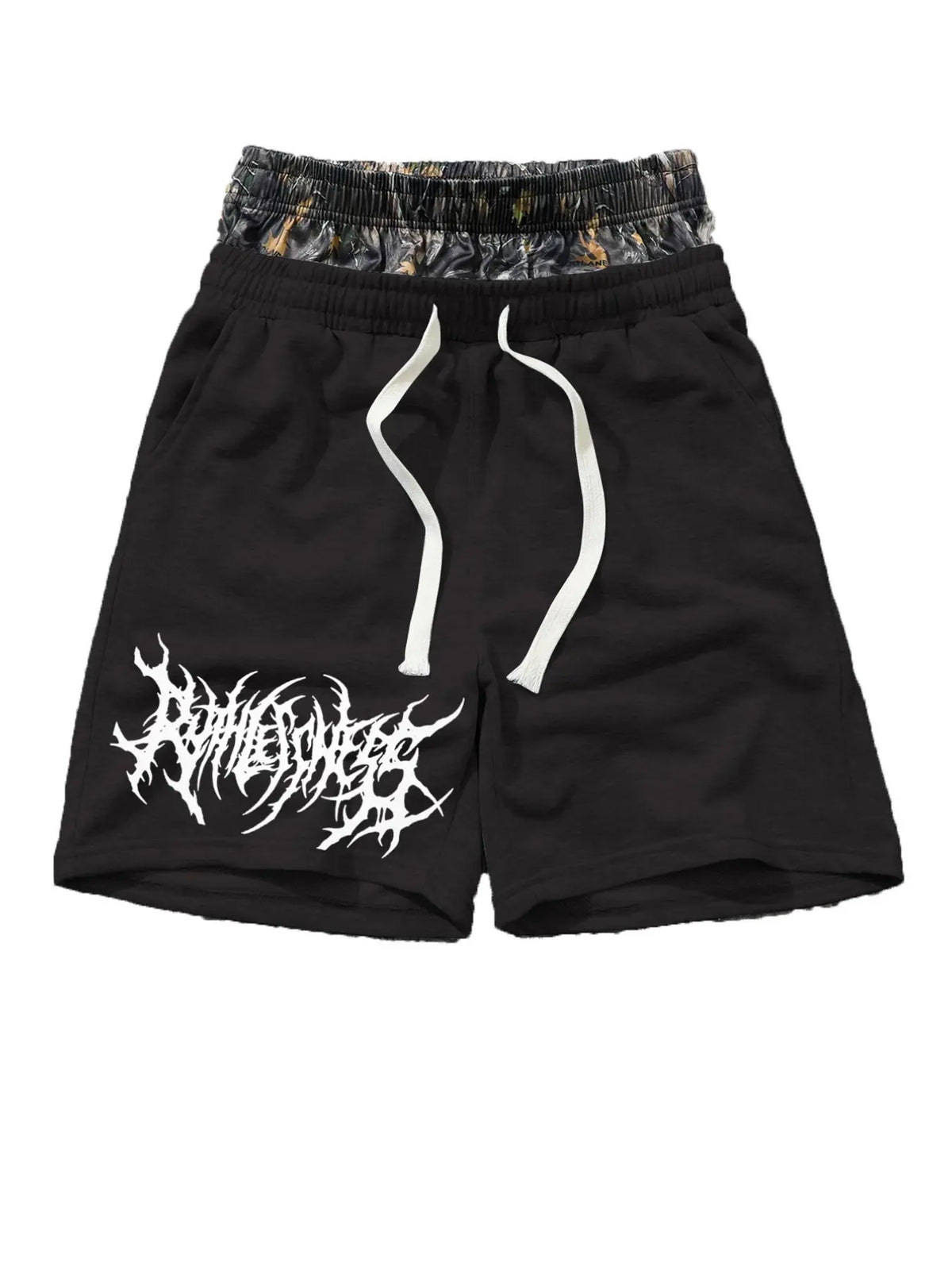 Men's Gothic Print Camouflage Waist Summer Shorts, Casual Loose Short, Casual Fashion West Coast Style Five-Quarter Pants, Unisex Daily Wear