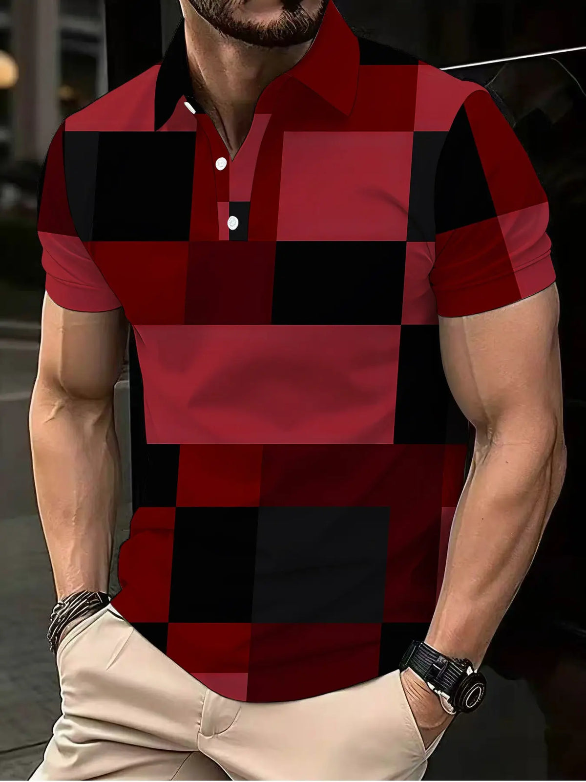 Men's Printed Color Blocked Casual Menswear Short Sleeved Buttoned Polo Shirt Collared Polo Shirts Summer Polos