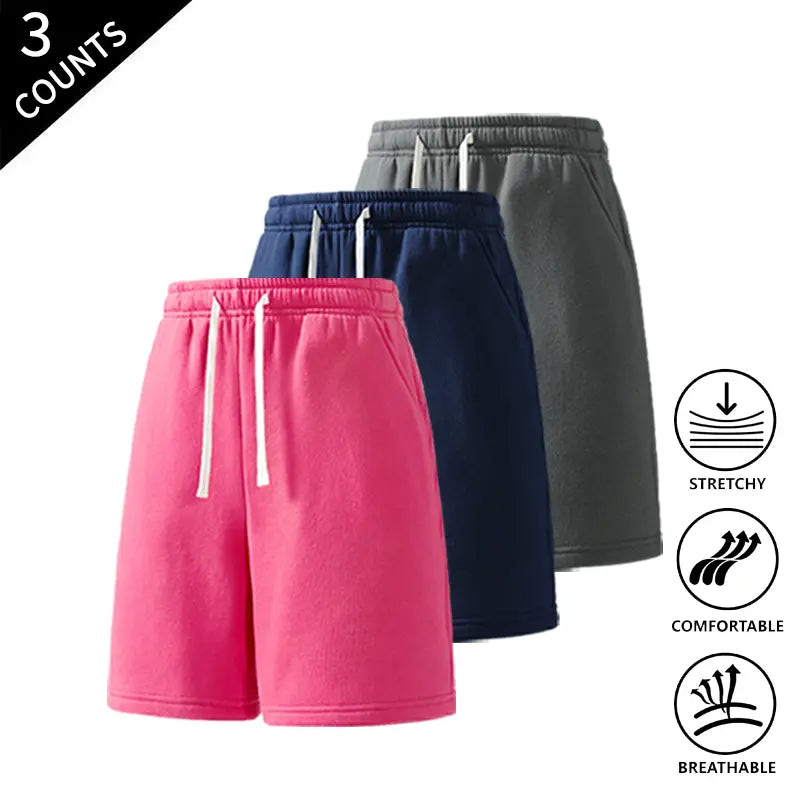 Men’s 3-Pack Solid Color Lightweight Loose-Fit Casual Street Shorts, Outdoor Menswear Bottoms Built for Beach Walks and Outings