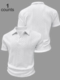 Men's Bestselling Solid Color Plain Polo Shirt, Short Sleeve, Herringbone Texture, Casual Fashion, Daily Wear, Business