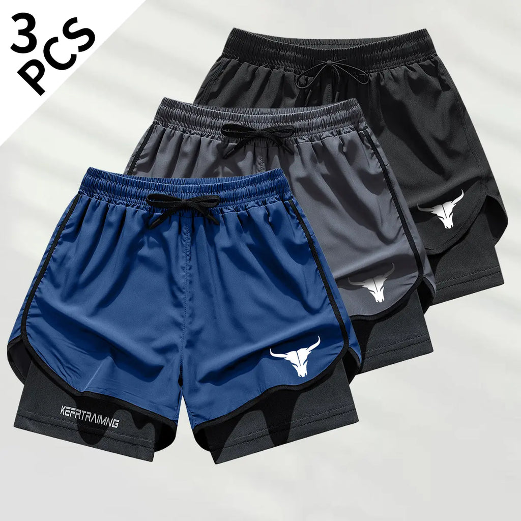 Men's Double-Layer Graphic Athletic Jorts - Activewear Bottoms for Summer, Ideal Guys' Gifts