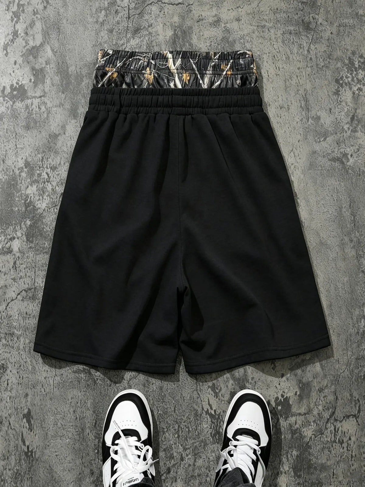 Men's Gothic Print Camouflage Waist Summer Shorts, Casual Loose Short, Casual Fashion West Coast Style Five-Quarter Pants, Unisex Daily Wear