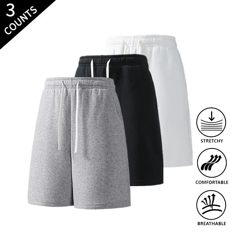 Men’s 3-Pack Solid Color Lightweight Loose-Fit Casual Street Shorts, Outdoor Menswear Bottoms Built for Beach Walks and Outings