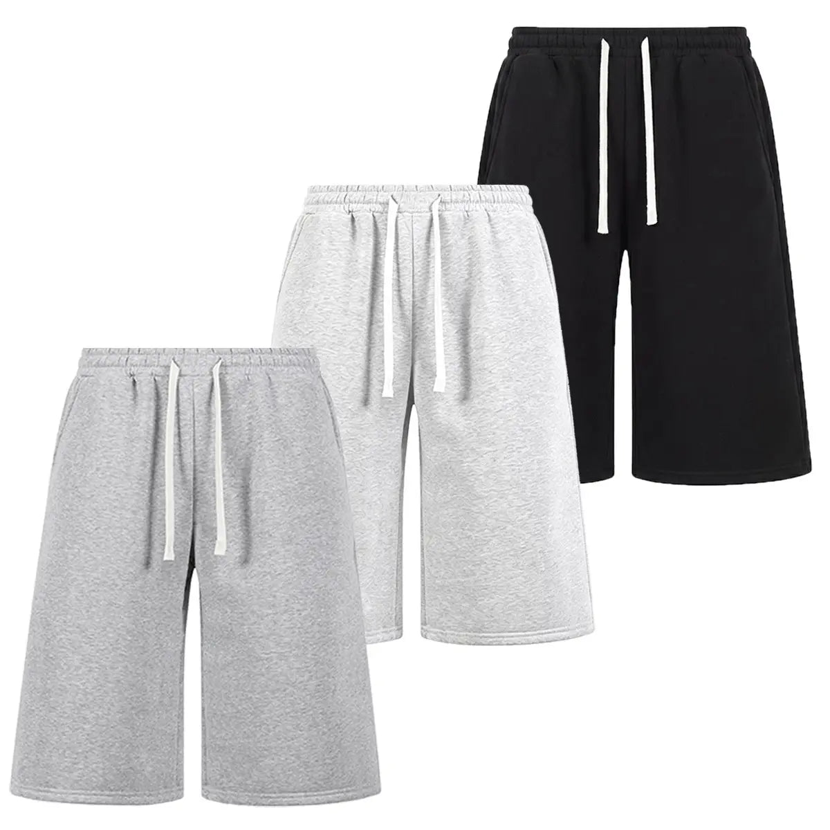 Men’s H-Type Fitted Cut Knit Capri Wide-Leg Shorts, Elastic Waistband with Drawstring, Adjustable Fit, Solid Color, Soft Comfortable, Pockets, for Casual/Athletic Wear, Available in Pink (Pairs with Sneakers)/Beige