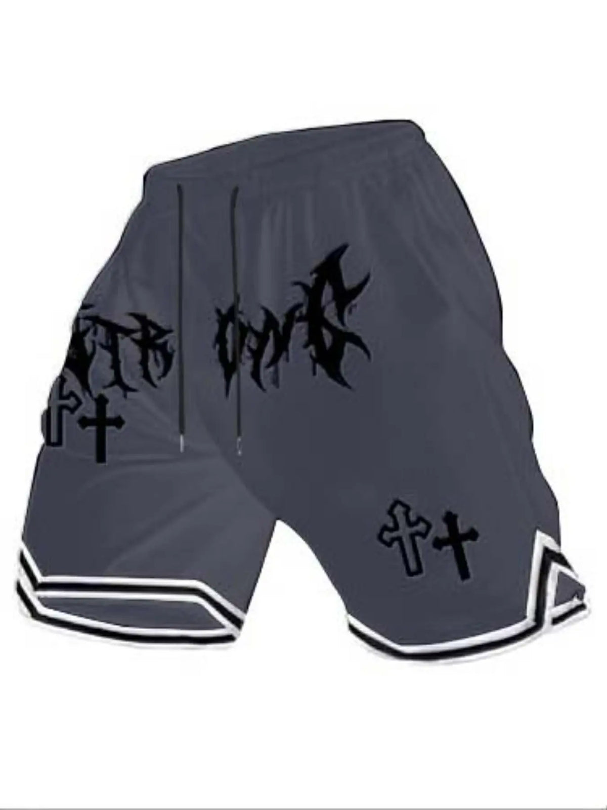 Men's Thash Inspired Fitted Fashion Shorts, Gothic Punk Letter & Cross Graphic, Elastic Waist, Casual Streetwear for Skateboarding & Daily Wear, Letter Print Shorts
