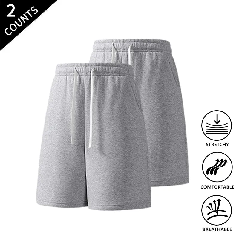 Men’s 2-Pack Wide-Leg Casual Stretchy Baggy Shorts - Elastic Comfortable Drawstring Waist, Breathable, Flexible Bottoms for Lounge & Streetwear Everyday Wear, Wide-Leg Men's Shorts