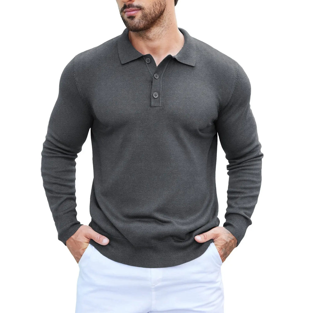 COOFANDY Men's Long Sleeve Knit Polo - Casual Button Down Golf Shirts for Men Formal Quarter