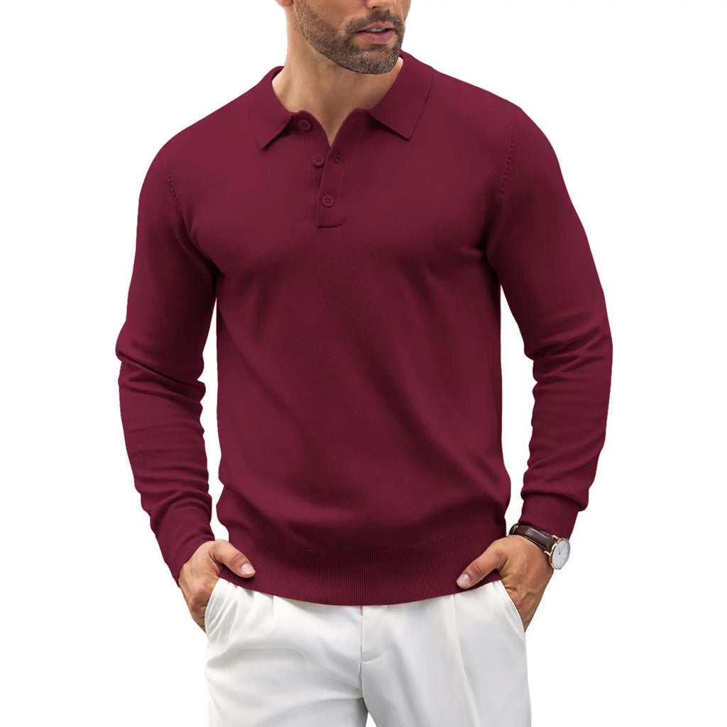 COOFANDY Men's Long Sleeve Knit Polo - Casual Button Down Golf Shirts for Men Formal Quarter