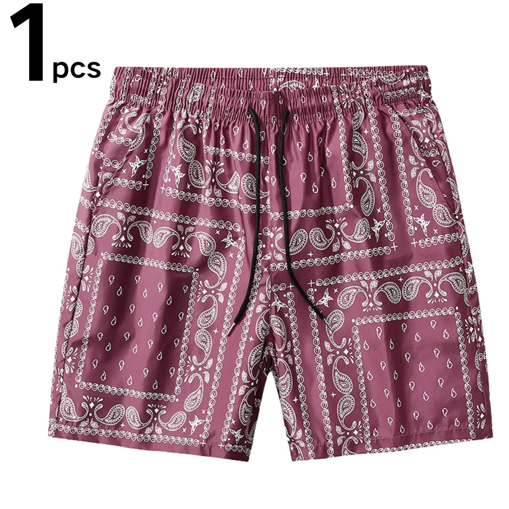Men's Casual Paisley Pattern Polyester Shorts - Adjustable Drawstring Waist, Outfits Inspo Drip Clothing, XL Men’s Clothes for Daily & Leisure Occasions