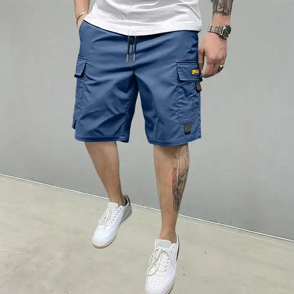 Men's 3-Piece Plain Streetwear Utility Outfits - Hoodie, Multi-Pocket Design Lightweight Mid-Rise Utility Men's Shorts, Comfortable Stylish Outdoor Clothes, Suitable for Everyday Casual & Sports Wear, Beige, Multi-Pocket Design Men's Shorts