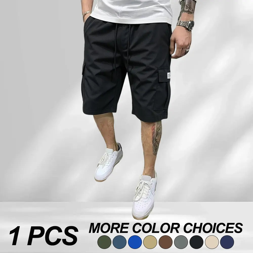 3-piece set of men’s fitted workwear shorts — casual summer drawstring color-blocked shorts that are lightweight and breathable, featuring diagonal insertion and multiple pockets; multifunctional for daily wear, beach, and fitness. Men’s fitted shorts; a
